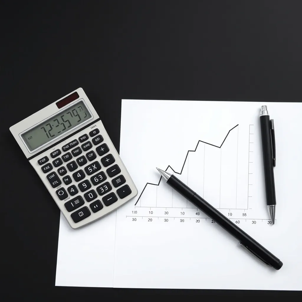 A minimalist professional workspace with a sleek calculator,